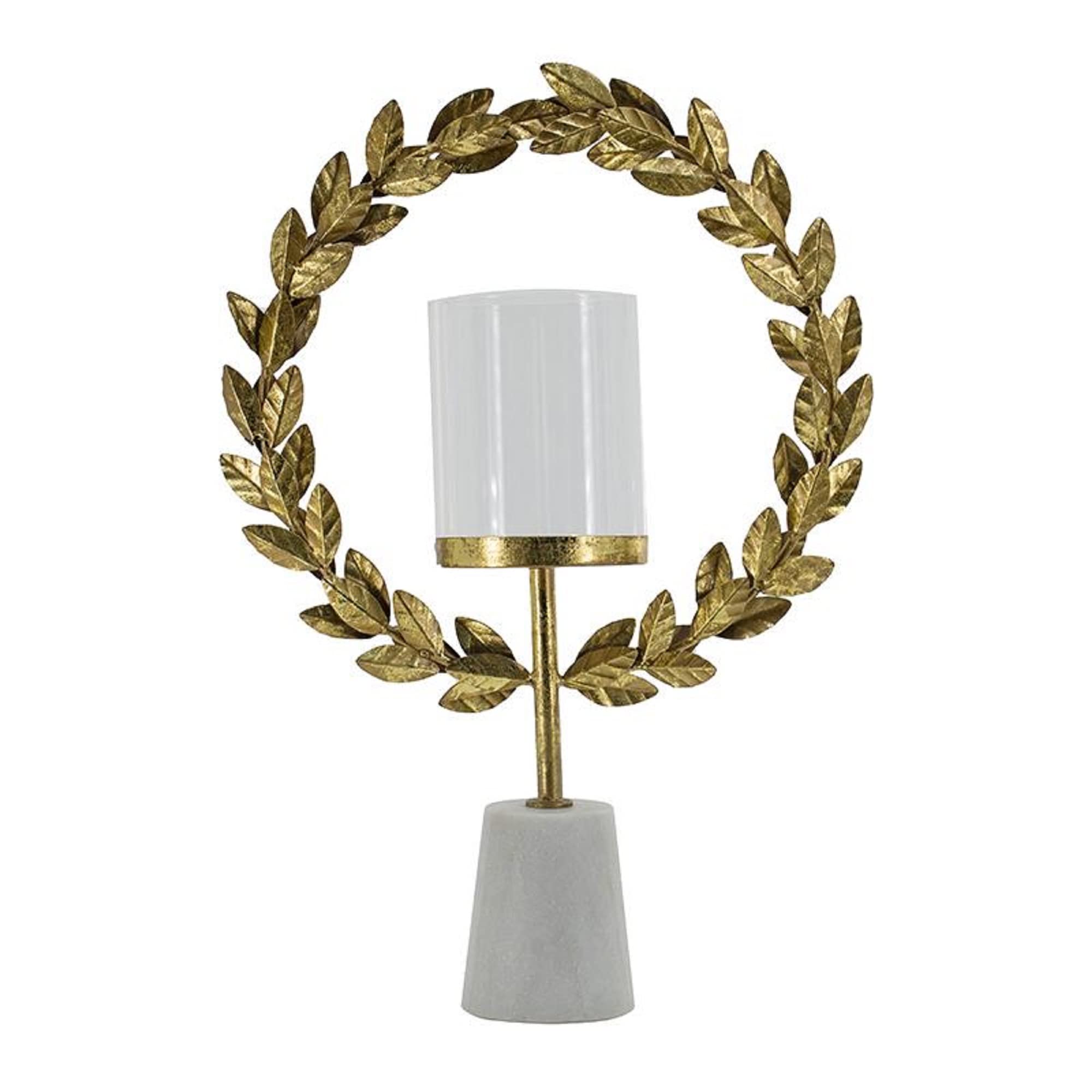 A & B Home 19.7 in H Gold and White Iron/Marble/Glass Floral Hurricane with Marble Base, Home Accent Décor