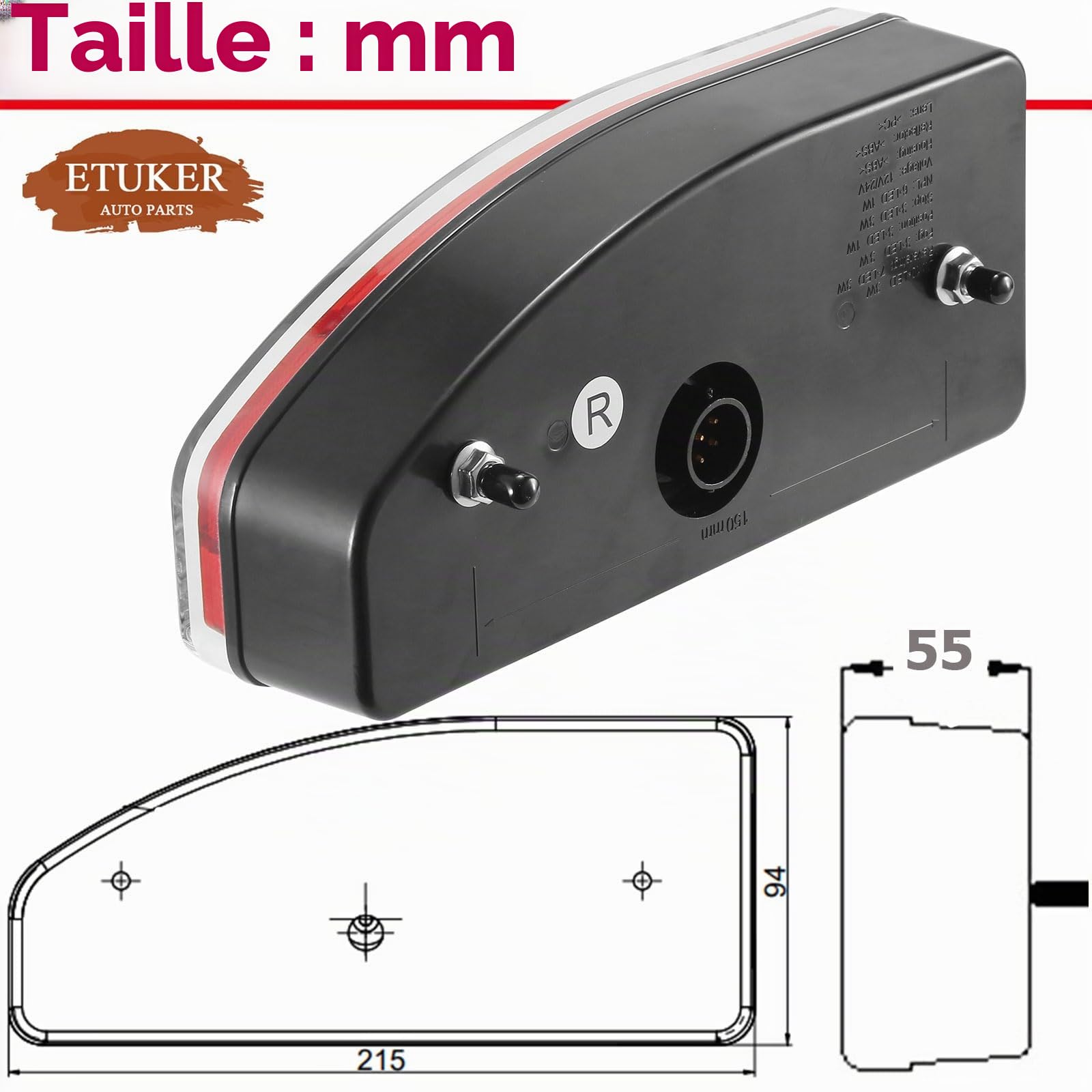 Feu Arrière Remorque 13broches LED 12/24V 7Function avec Feu de Recul/Feu Antibrouillard