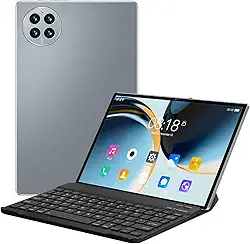 10,1 Polegadas Tablet com Caso, Teclado, Android 12 Tablet, 16GB RAM + 512GB ROM, WiFi, Bluetooth, 12000mAh-Cinza