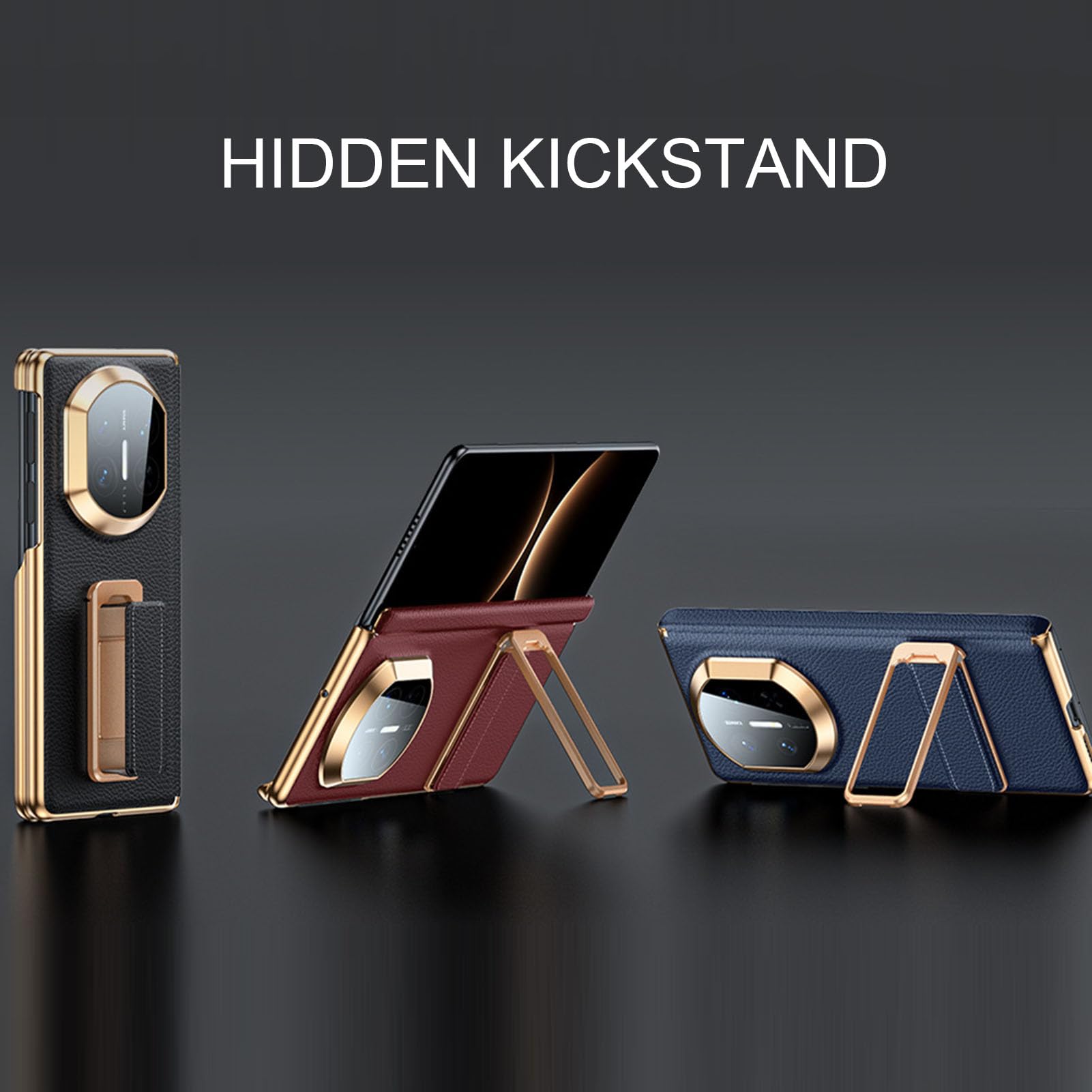 Etui biznesowe do Huawei Mate X7, powłoka z prawdziwej skóry, mała podpórka, osłona obiektywu, zawias, osłona, zielona, Mate X7