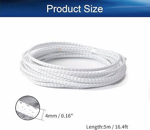 Miniatura 2 de Bettomshin 1 funda de organización de cables de 16.4 pies (16.4 ft), 3/16 pulgadas de ancho, protector de cable PET plateado y blanco, tubo de telar