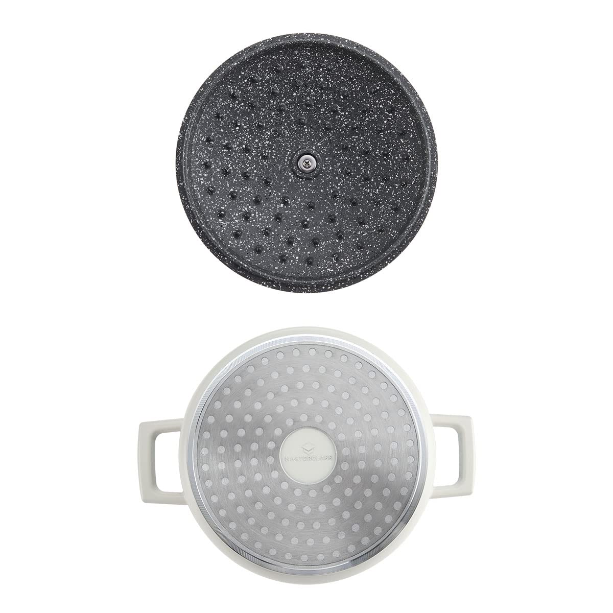 MasterClass Petite cocotte avec couvercle 2,5L/20 cm, en fonte d'aluminium légère, adaptée à la plaque à induction et au four, crème