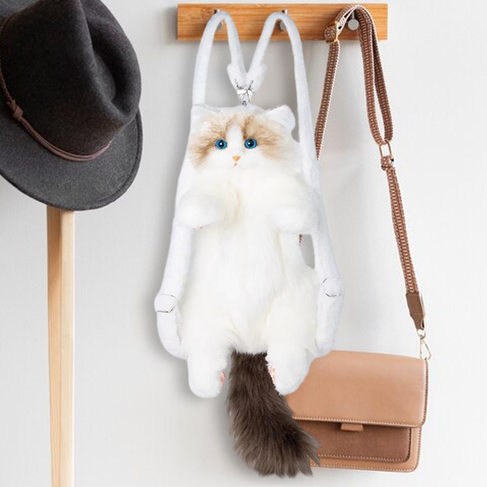 LOVIVER Zaino di peluche a forma di gatto carino, zaino da cartone animato per bambini, adolescenti, donne, regalo di compleanno, Senza Collare