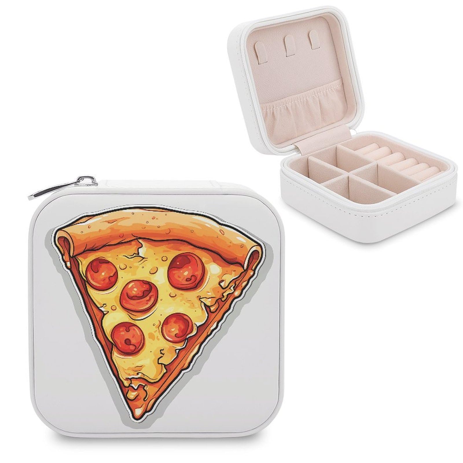 FekiLoot Cartoon Pizza Jewelry Case Personalized Leather Jewelry Box Mini Travel Jewelry Case Small Portable Jewelry Organizer for Ring Earrings Necklace Bracelet