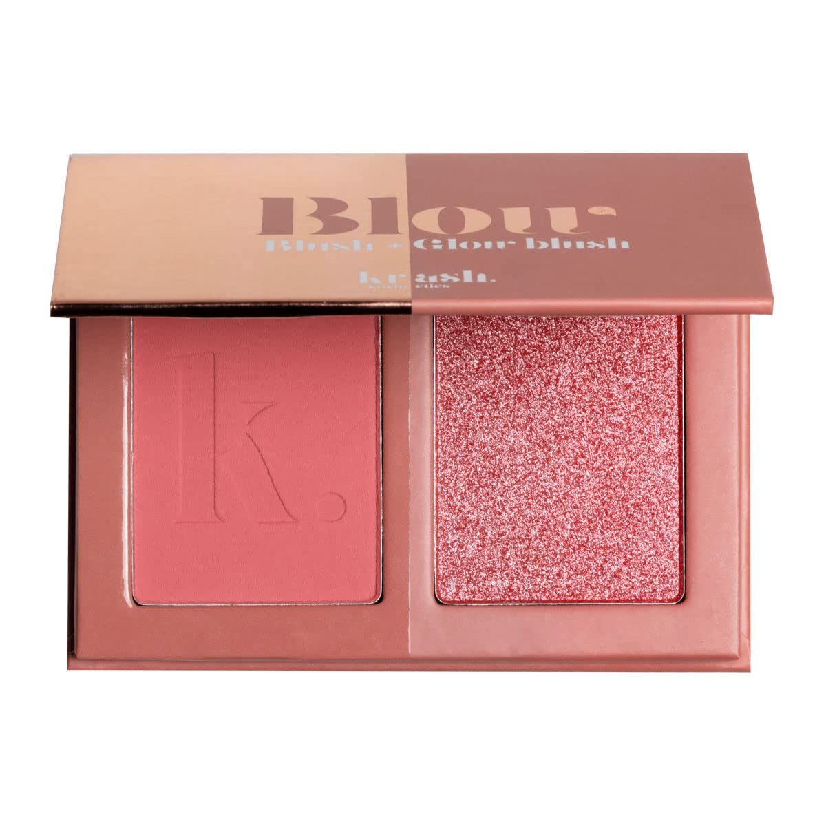 KRASH KOSMETICS Colorete Blow Blush KALENTON - 2 Tonos Mate Shimmer - Alta Pigmentación - Cobertura Modulable - Coloretes Polvo Rosa Naranja Fucsia - Blush con Espejo Incluido - Vegano y Cruelty Free