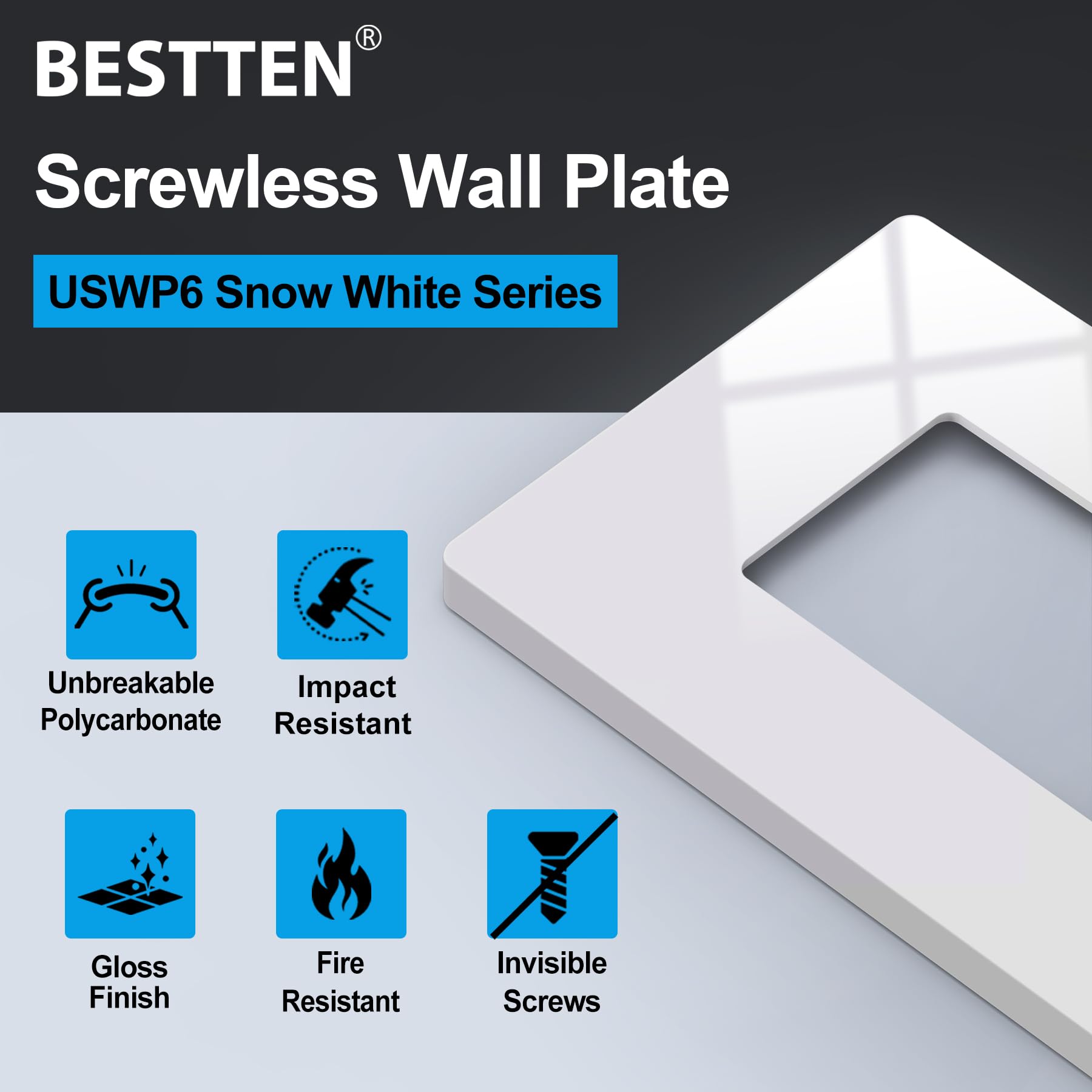 Elegant Screwless Wall Plates - Snow White -2