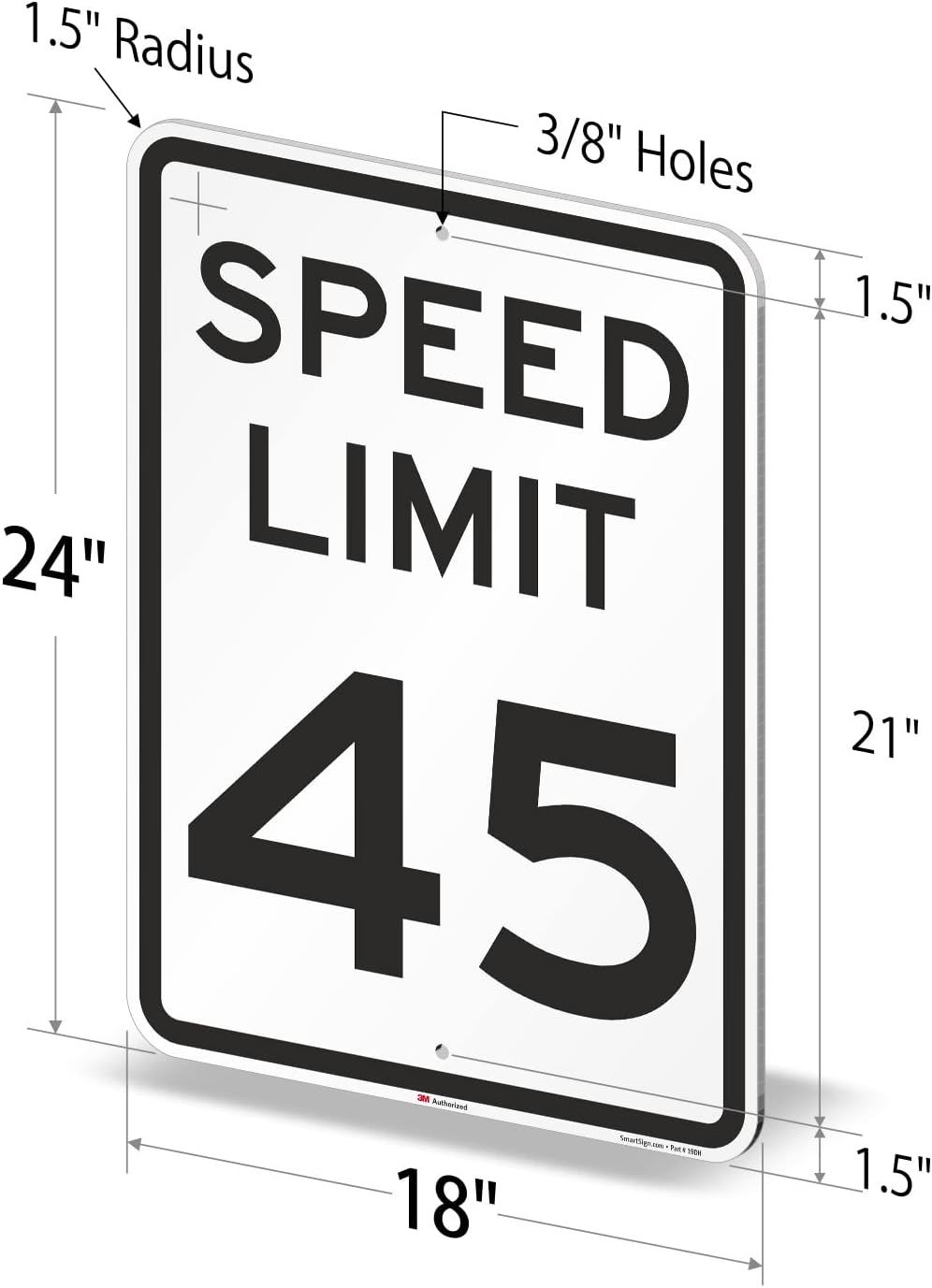 SmartSign "Speed Limit 45 MPH" Sign | 18" x 24" 3M Engineer Grade Reflective Aluminum