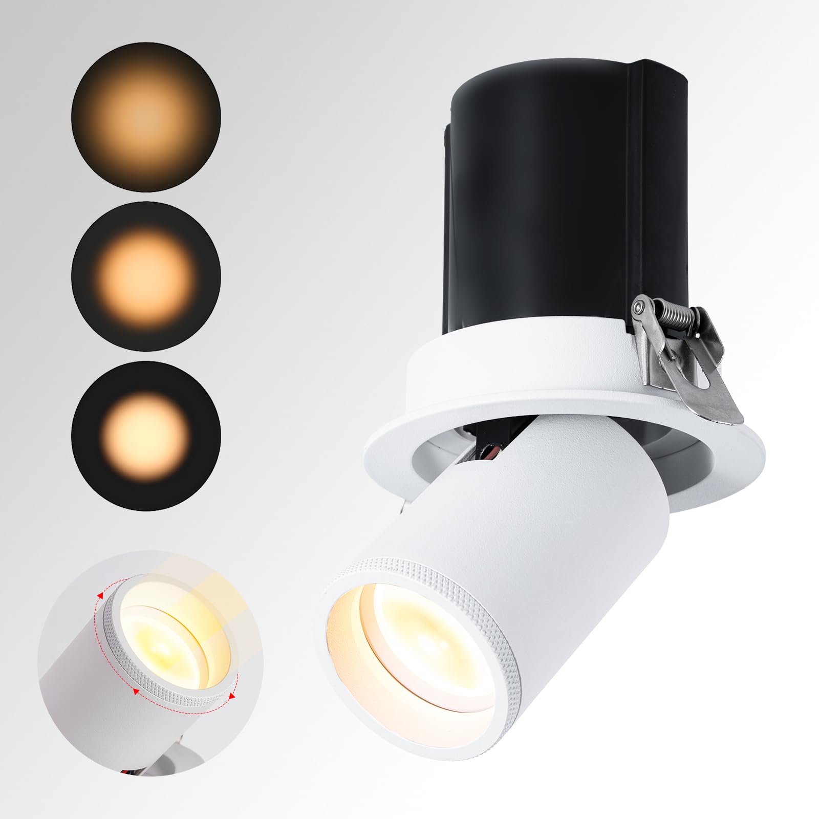 Photo 1 of HITOO 3 Inch Recessed Ceiling Spot Light, 3CCT Gimbal Recessed Lights with J-Box, Zoomable Ceiling Spotlight 3000-6000K Selectable, 9W 1100LM White Recessed Lighting for Living Room, Kitchen (1 PCS)
