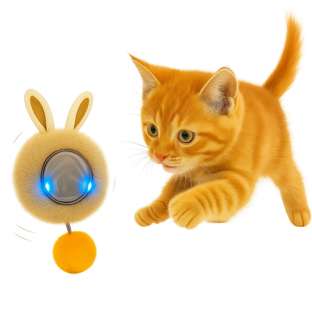 Interactive Rolling Cat Toy Ball – Self-Moving, 3 Modes and LED Lights, Bunny Plush Frame, USB Rechargeable Motion Toy for Cats