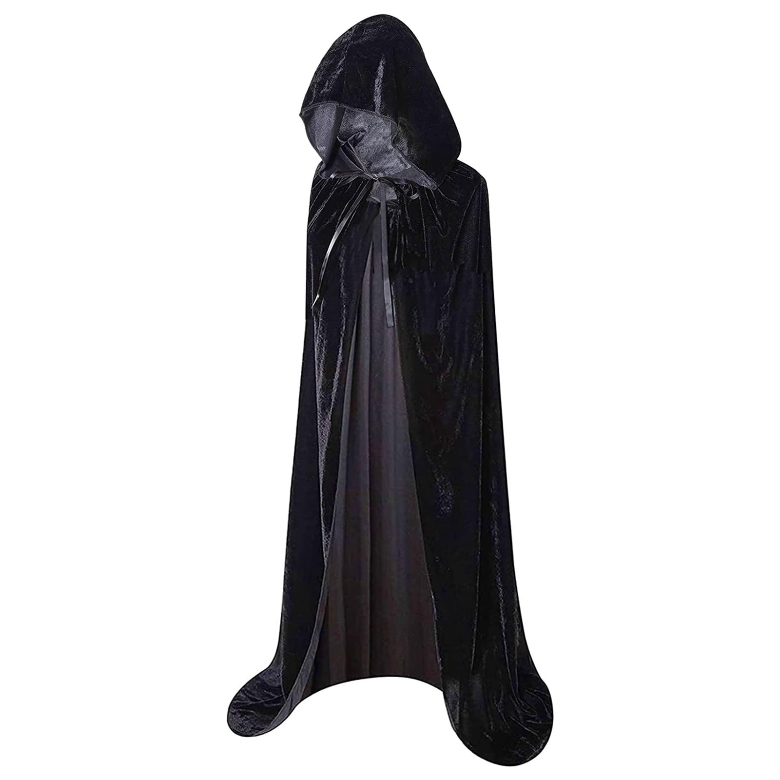 Hooded Cloak Long Velvet Cape for Adult Christmas Halloween Cloak Costumes Hooded Cape Masquerade Dress Up 55inch(Black-140CM)