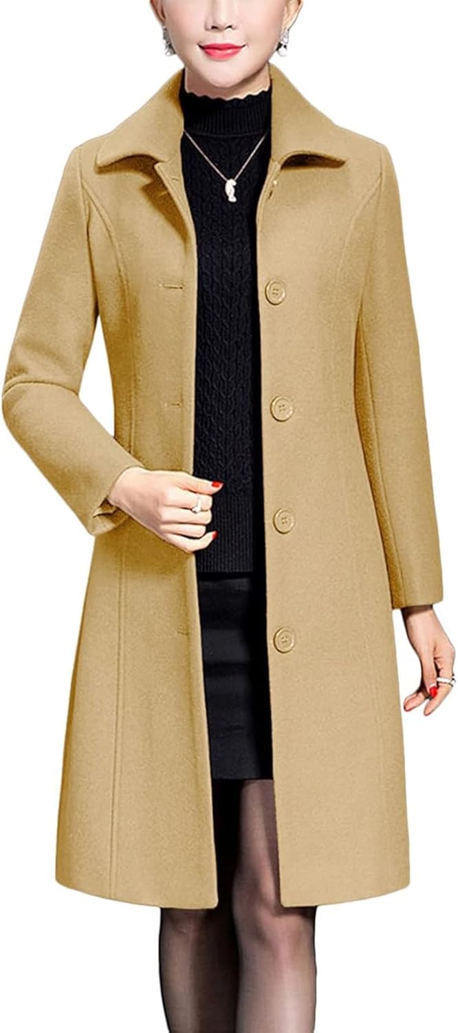 Jenkoon Women's Wool Trench Coat Winter Long Thick Overcoat Walker Coats