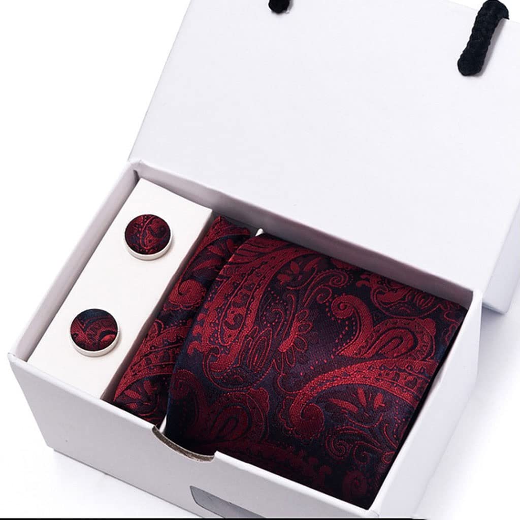 Corbatas. Corbata de Seda for Regalo de cumpleaños, Conjunto de Gemelos y pañuelo, Caja de Corbata, Ropa Formal geométrica