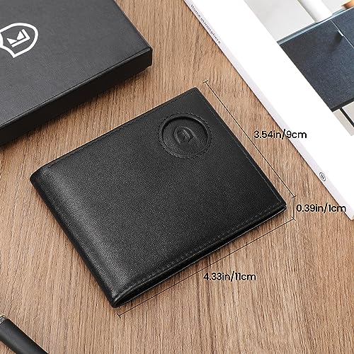 LAKIPETN AirTag Wallet - Genuine Leather RFID Blocking Men's Wallet with Air Tag Holder (Classic Black)