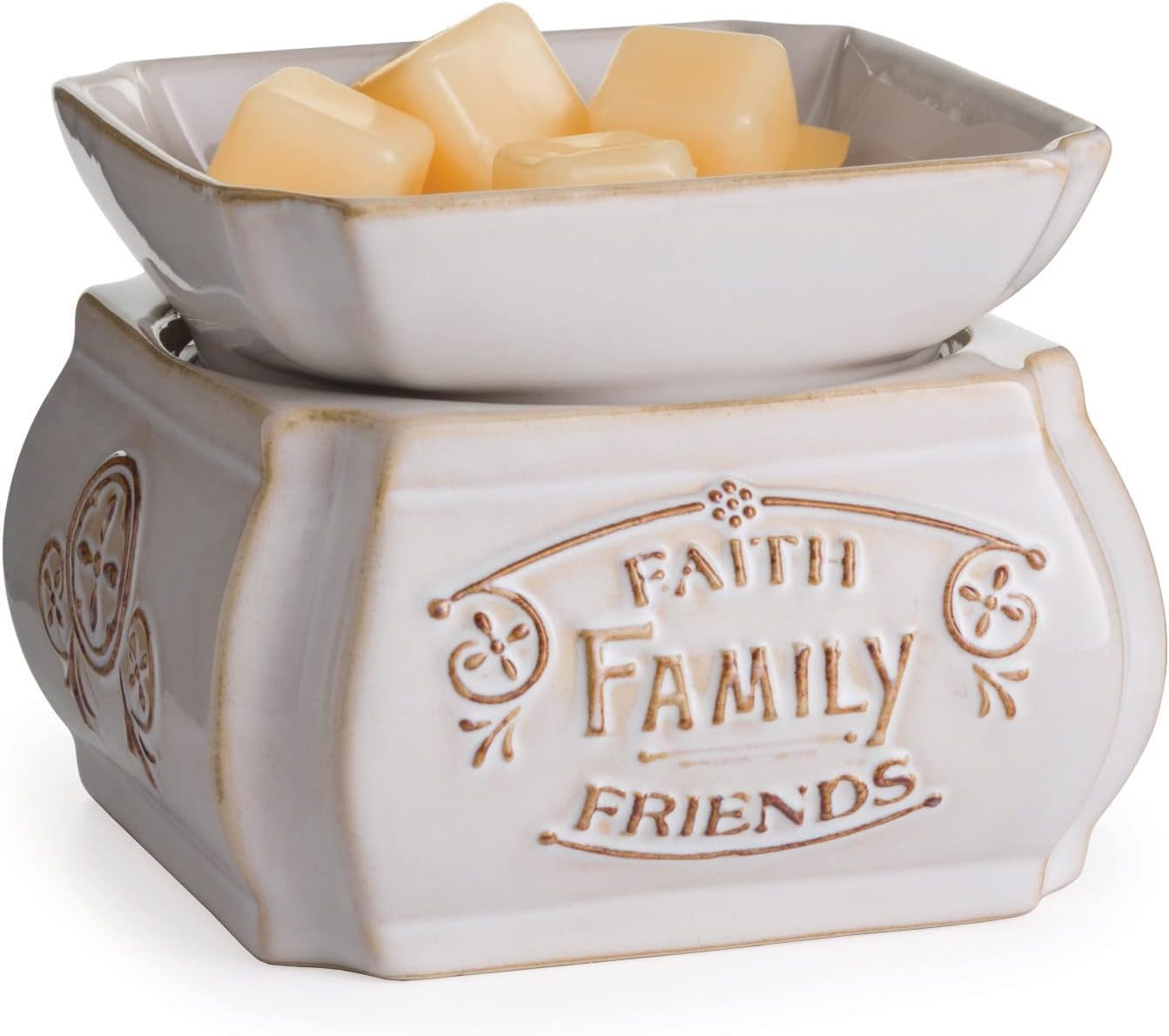 Candle Warmers ETC 2-in-1 Candle and Fragrance Warmer for Warming Scented Candles or Wax Melts and Tarts with to Freshen Room, Faith, Family, Friends Quote