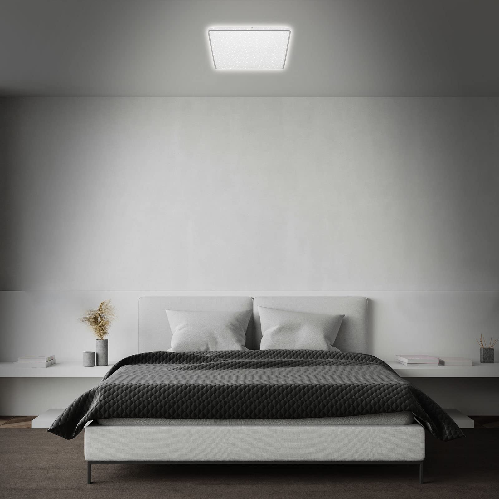 BRILONER - Plafoniera LED con cielo stellato, plafoniera LED decorazione a stella, effetto retroilluminato, piatto, luce bianca neutra, 370x370x50 mm, cromo opaco