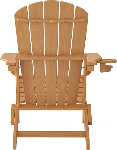 Miniatura 11 de Plawdlik Adirondack Juego de 2 sillas plegables, probadas por SGS, textura de madera con portavasos, polietileno de alta densidad resistente a todo