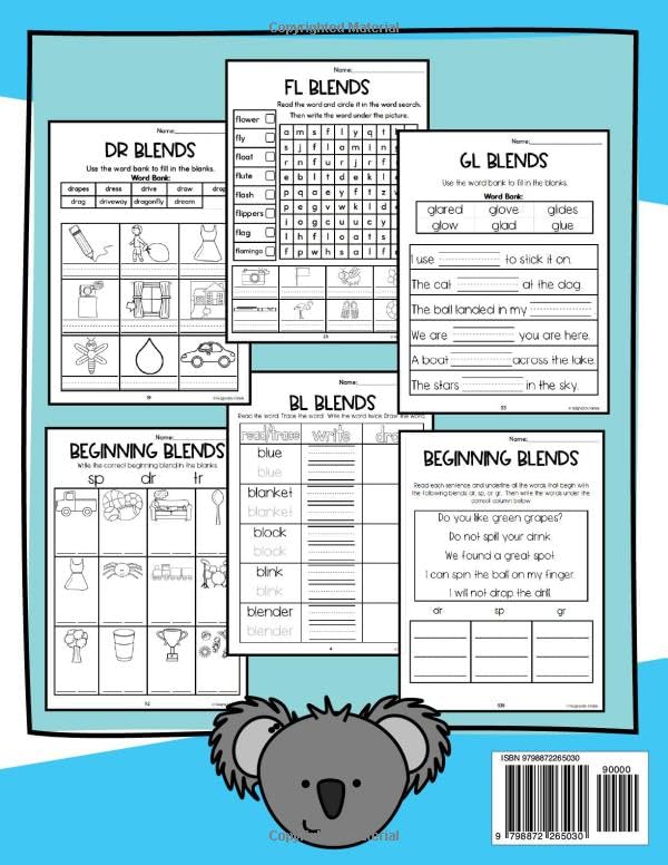 Beginning Blends Phonics Workbook: Phonics Practice for Kindergarten, First Grade, and Second Grade, Ages 5 to 7, Reading and Decoding Words, Homeschool and Classroom (Consonants Blends) - Image 2