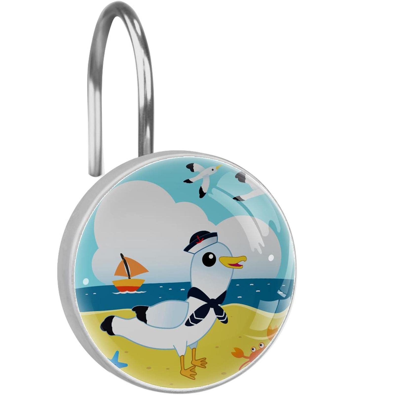 Crochets pour rideau de douche anti-rouille lot de 12 anneaux décoratifs mouette