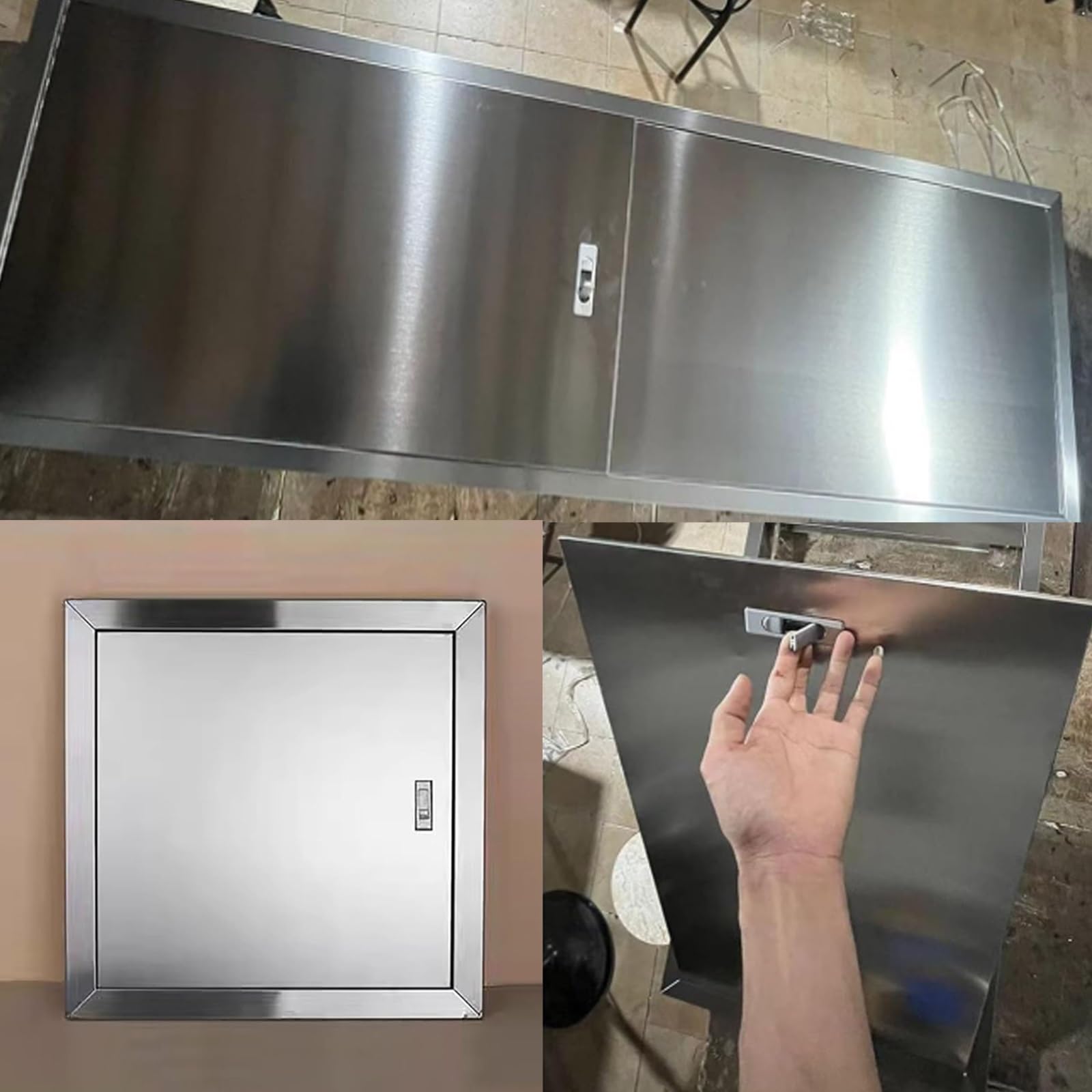 MZZKFC Flush Mount Inspection Hatch for Bathroom/Attic/RV, Small Lockable 304 Stainless Steel Access Door Opening 120°，Square Wall Inspection Cover 4-38in(4x4in)