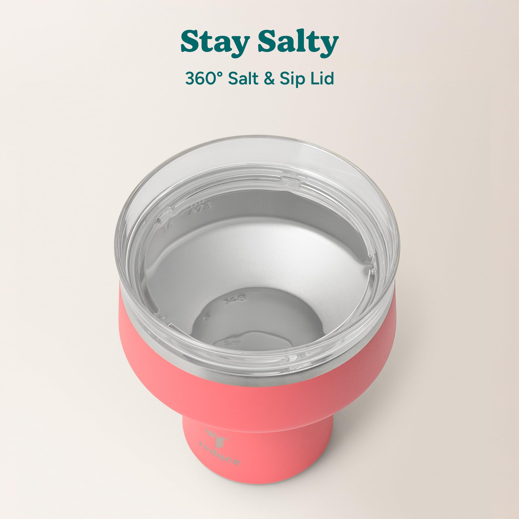 REDUCE Saltini 16 oz Cocktailbecher - isolierter Margarita-Becher mit Deckel - Hält Getränke 10 Stunden lang kalt - 360 schlürfbarer Martiniglas-Alternative - Bruchsicher, perfekt für Partys