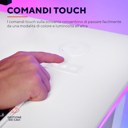 GXT 709W Luminus Scrivania Gaming LED RGB, 10 Modalità Colore, Alimentazione USB, Tavolo Gaming 120 x 60 con Supporto per Cuffia e Portabicchiere, Scrivania Bianca Ufficio, Streaming - Scrivania Gaming - Immagine 5