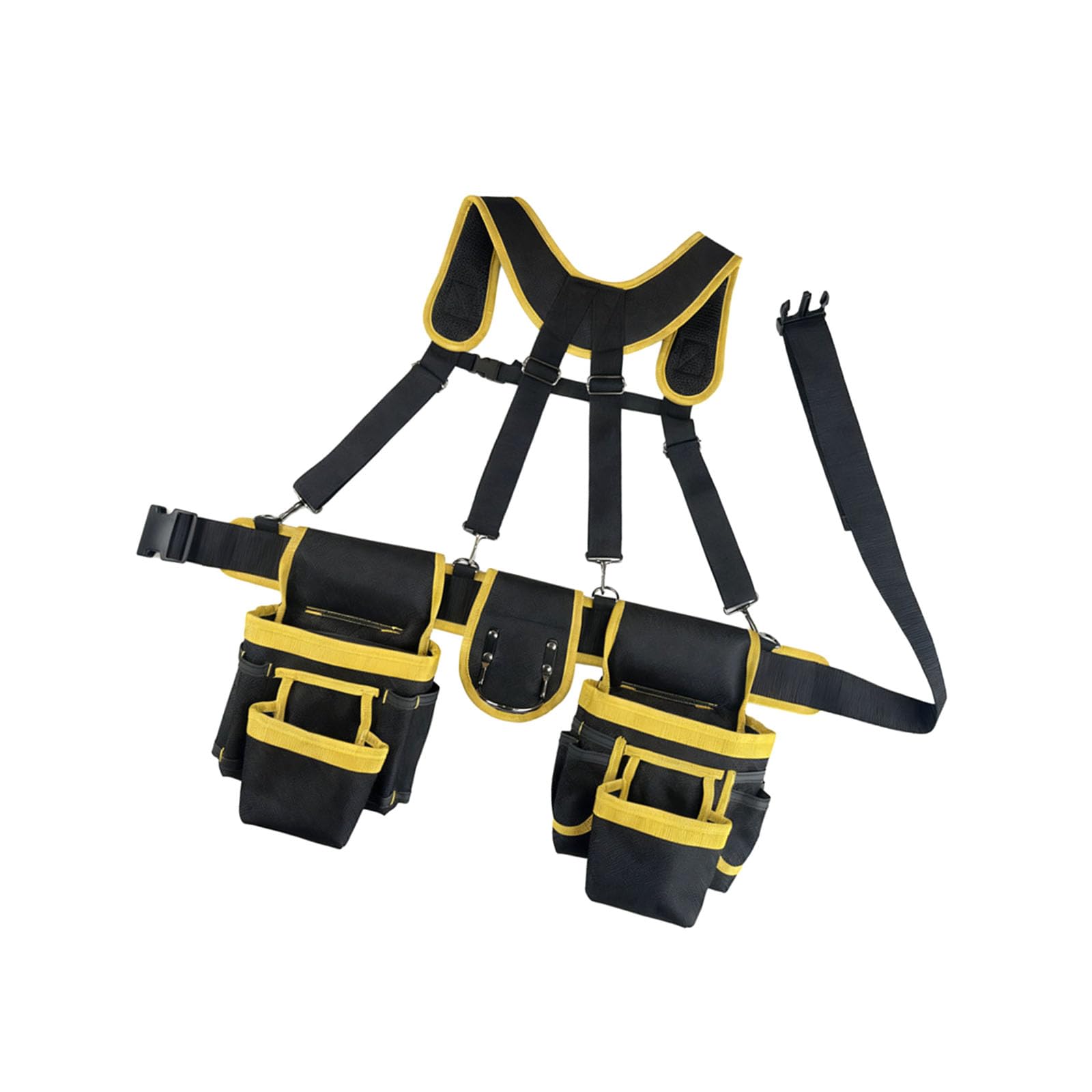 Tsophreniq Yellow Impermeable Work Tool Container Featuring Shock Reducing Shoulder Straps And Metal Fasteners For Professional Contractors Multi Pocket Tool Planner
