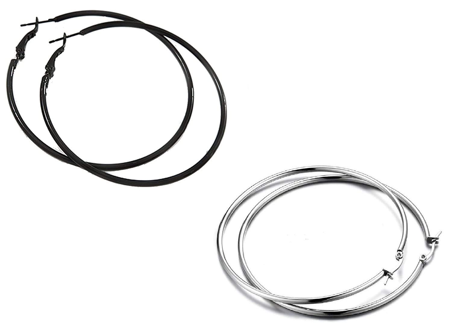 GenericMichelangelo Loop Black and Silver Earring Combo for Women(Pack Of 2)