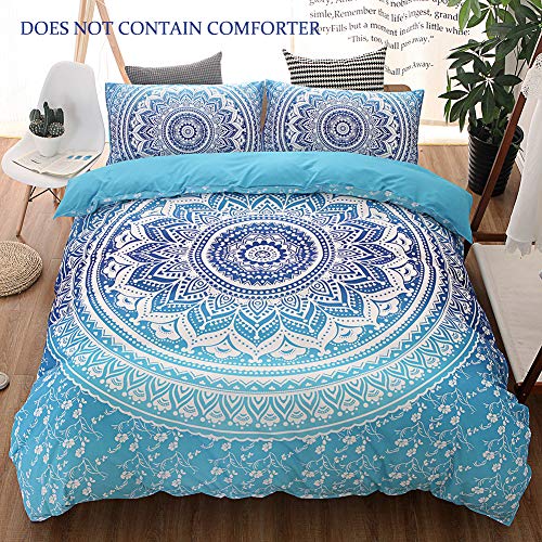 QYsong Bohemian Mandala Duvet Cover Set Twin Size (59x83 Inch), 2 Pieces Include