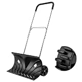 ORIENTOOLS Heavy Duty Snow Shovel, Rolling Adjustable Snow Pusher with 15 cm Wheels, Efficient Snow Plow Suitable for Driveway or Pavement Clearing (63.5 cm Blade) Steel Handle