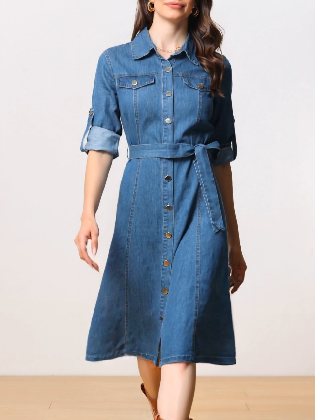 knee length dresses for ladies Sparkle & Denim Blazer Dress – Marjahli RD main image 1