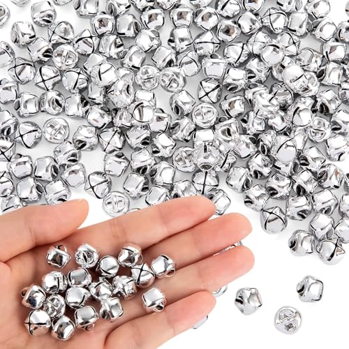 YGAOHF Small Jingle Bells, 1/2 Inch Silver Small Craft Bells Bulk, Christmas Bells for Crafts with Loud Sound for Christmas Party Decorations, DIY Crafts