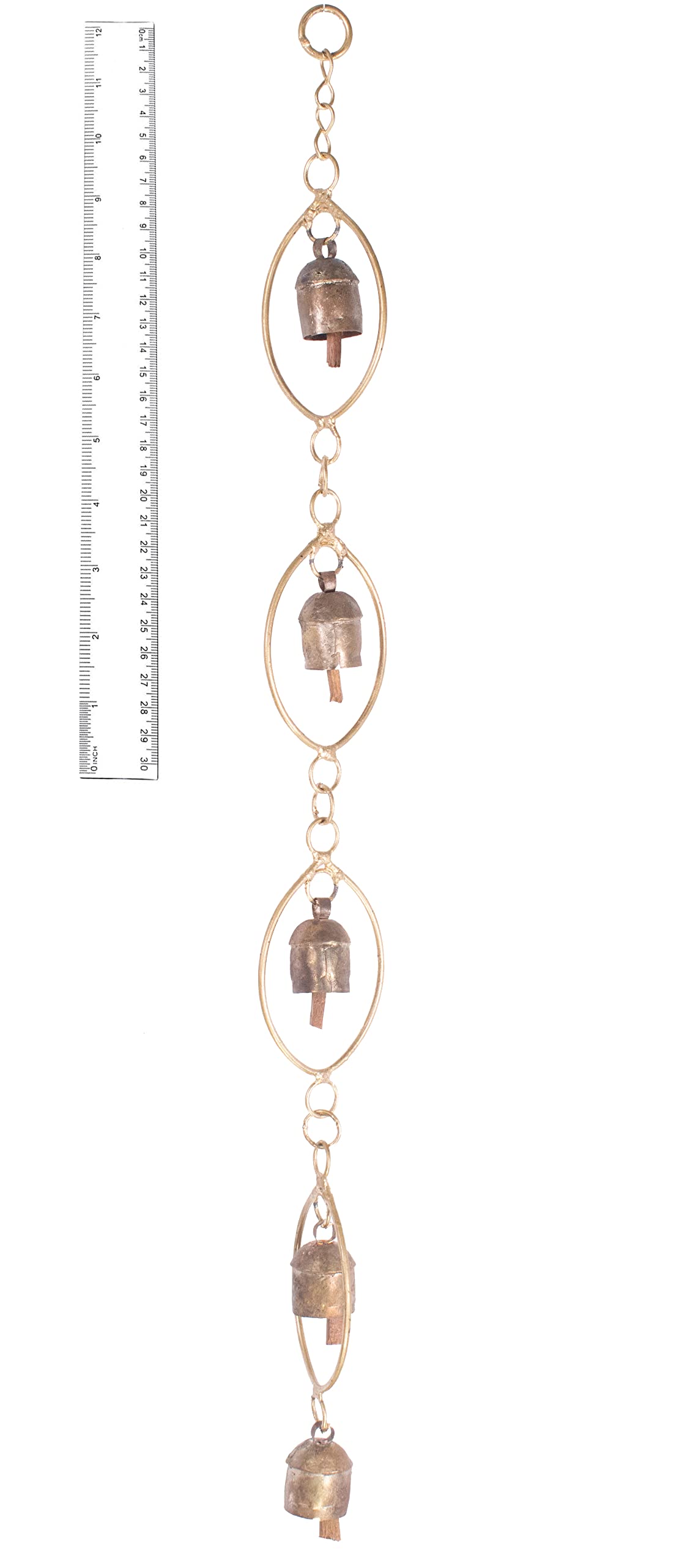 Ethnics of Kutch Hand Made Metal Bells Wrought Iron Copper-Zinc Coated Home Décor Chimes Cow Bell - Oval Series - 5 Bells - 60 cms Length - (Colour - Copper - BEL-0064) - Image 4 thumbnail