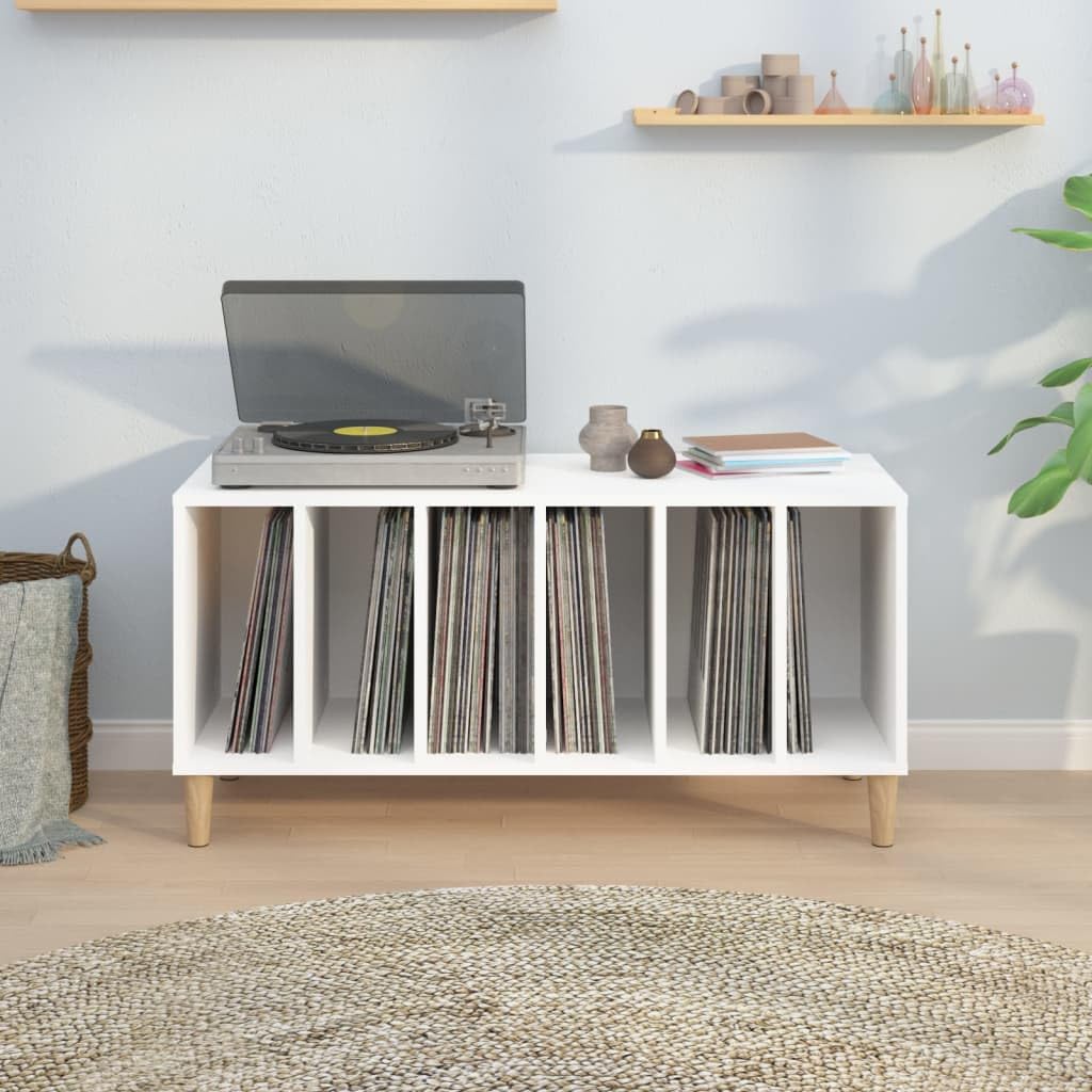 Générique Armadio a dischi in vinile bianco 100 x 38 x 48 cm in legno di ingegneria, mobile portaoggetti per LP con piano robusto per giradischi, ideale come mobile TV o armadio laterale.