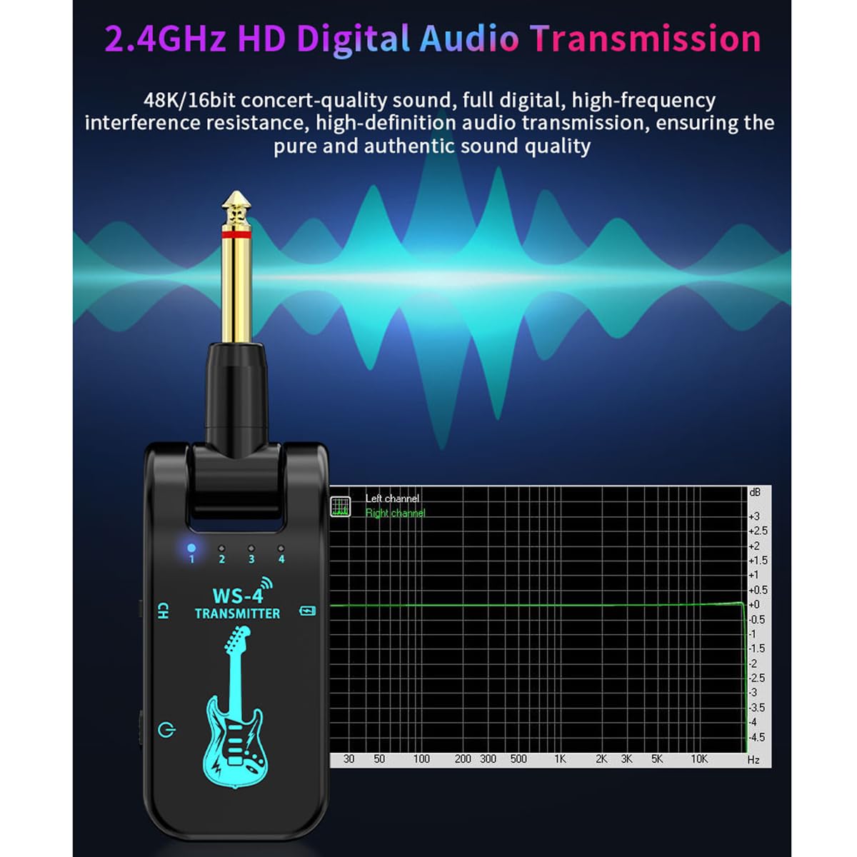 Sistema Wireless per Chitarra 2,4 GHz 8 Canali Trasmettitore Ricevitore per Chitarra Elettrica, Bassi