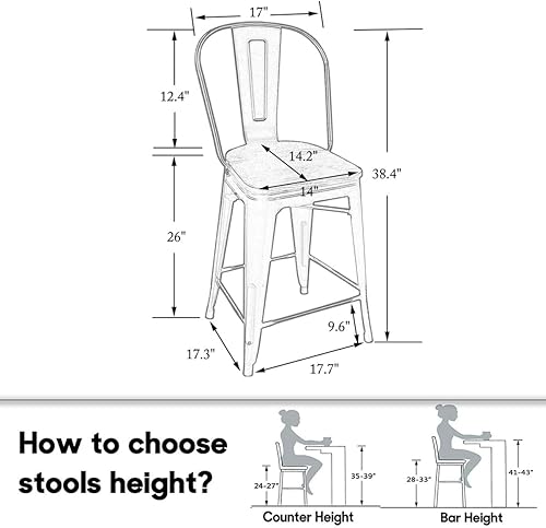 Miniatura 14 de HAOBO Home Taburetes de bar de 30 pulgadas de respaldo alto con asiento de madera [juego de 4] taburetes de bar de altura de mostrador, negro mate
