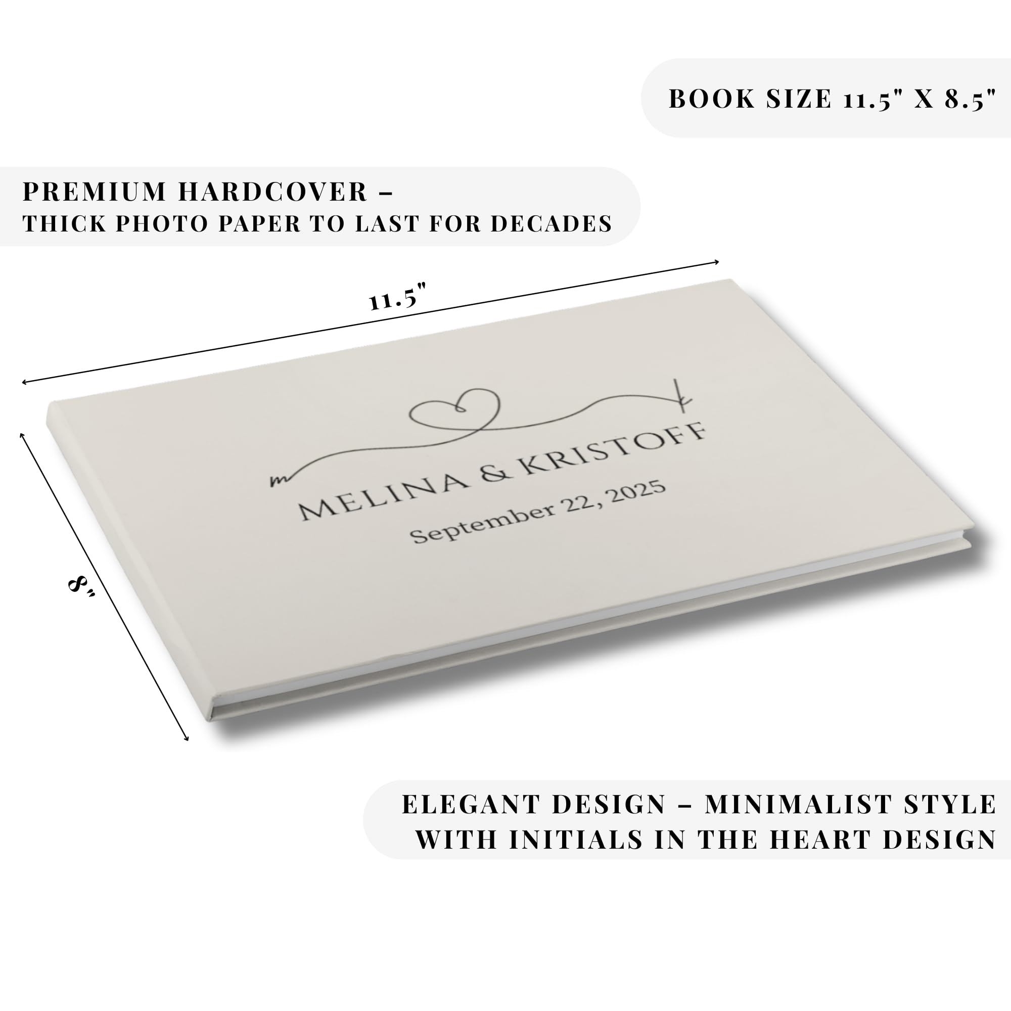 Livre d’or de mariage personnalisé – Livre photo Polaroid avec pages vierges, souvenir élégant pour les invités (crème lin)