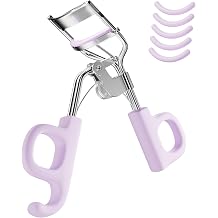 Eyelash Curler, Stainless Steel Lash Curler with 5 Extra Silicone Replacement Pads, No Pinching, Eye Lash Curler for All Eye Shapes, Purple