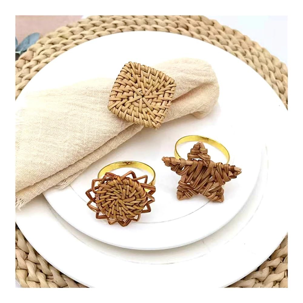 6 portatovaglioli in rattan, realizzati a mano, per Natale, matrimoni, cene, riunioni di famiglia, decorazioni da tavolo (GZ196-6 pezzi)
