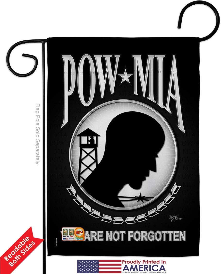 POW MIA Garden Flag Set Wall Holder Armed Forces Vietnam WarUnited State American Military Veteran Official Small Decorative Gift Yard House Banner Double-Sided Made In USA 13 X 18.5