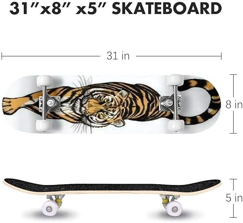 Miniatura 2 de Monopatín de ilustración de pintura digital de Big Cat 30.7 x 7.9in de doble deformación para deportes de calle al aire libre monopatín para