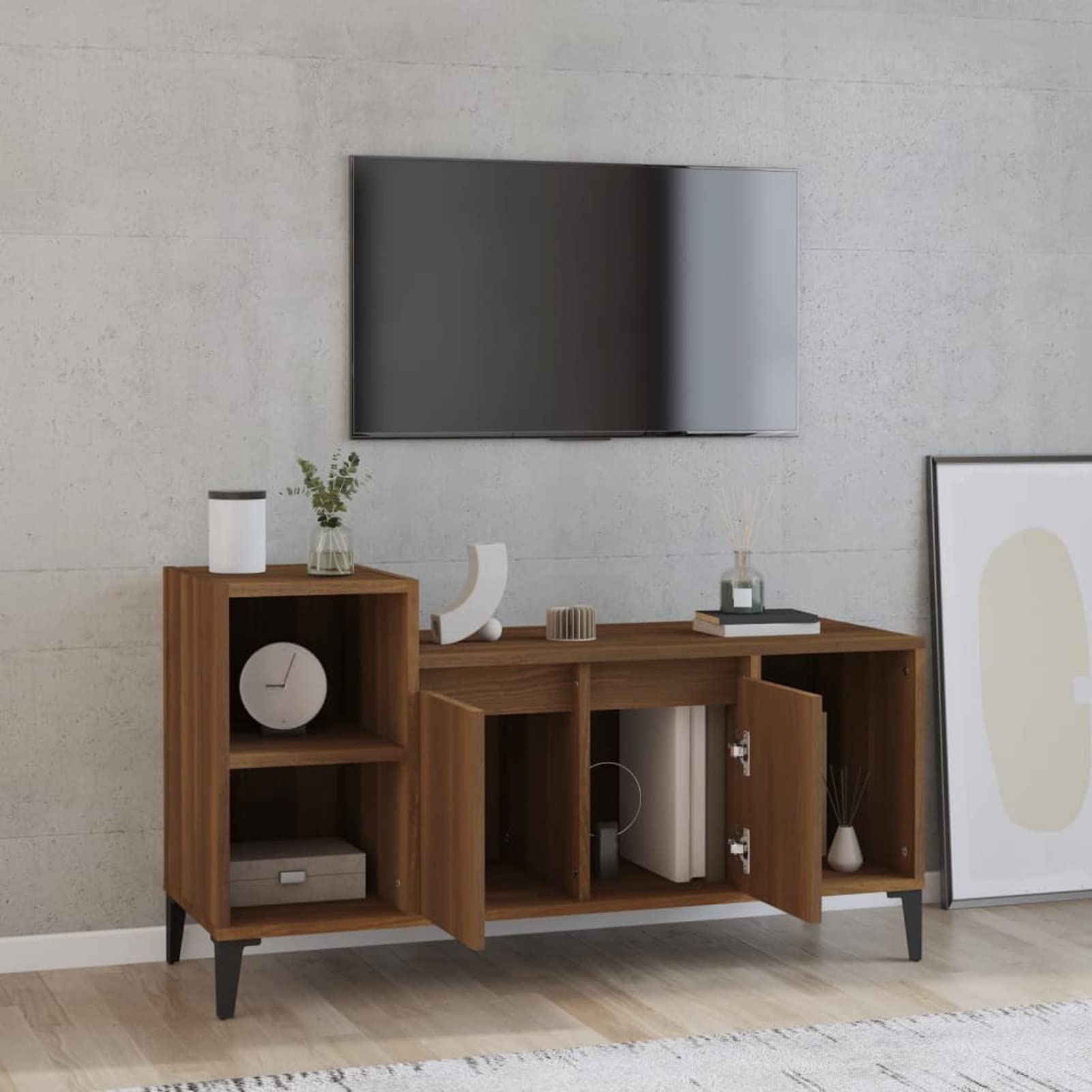 Homgoday Brązowa szafka pod telewizor 100 x 35 x 55 cm wielowarstwowa drewniana szafka pod telewizor, szafka pod telewizor stolik do salonu stolik do salonu wewnątrz