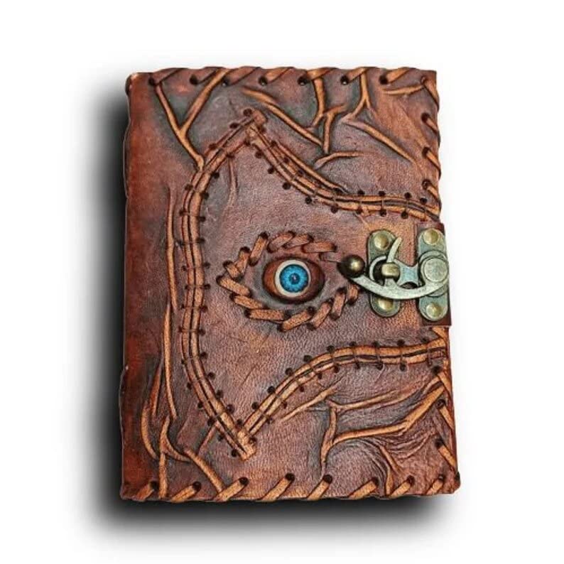 Trimurti Leather N Art Vintage Hocus Pocus Book Of Spells Leather Journal Evil Eye Diary Girmoire Book Spell Book Prop Gifts Dackle Edge Paper