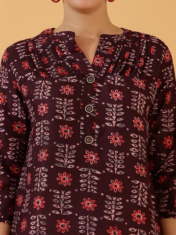 Image of Women's Cotton Printed Kurta Top | 3 /4 Sleeve Straight Kurti Casual Outings
