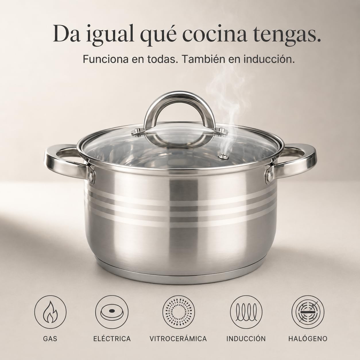 Batería de Cocina Acero Inoxidable para Inducción | Juego de Ollas y Sartenes | Set de Cocina con Tapas de Cristal | Compatible con Gas, Vitrocerámica e Inducción (8)