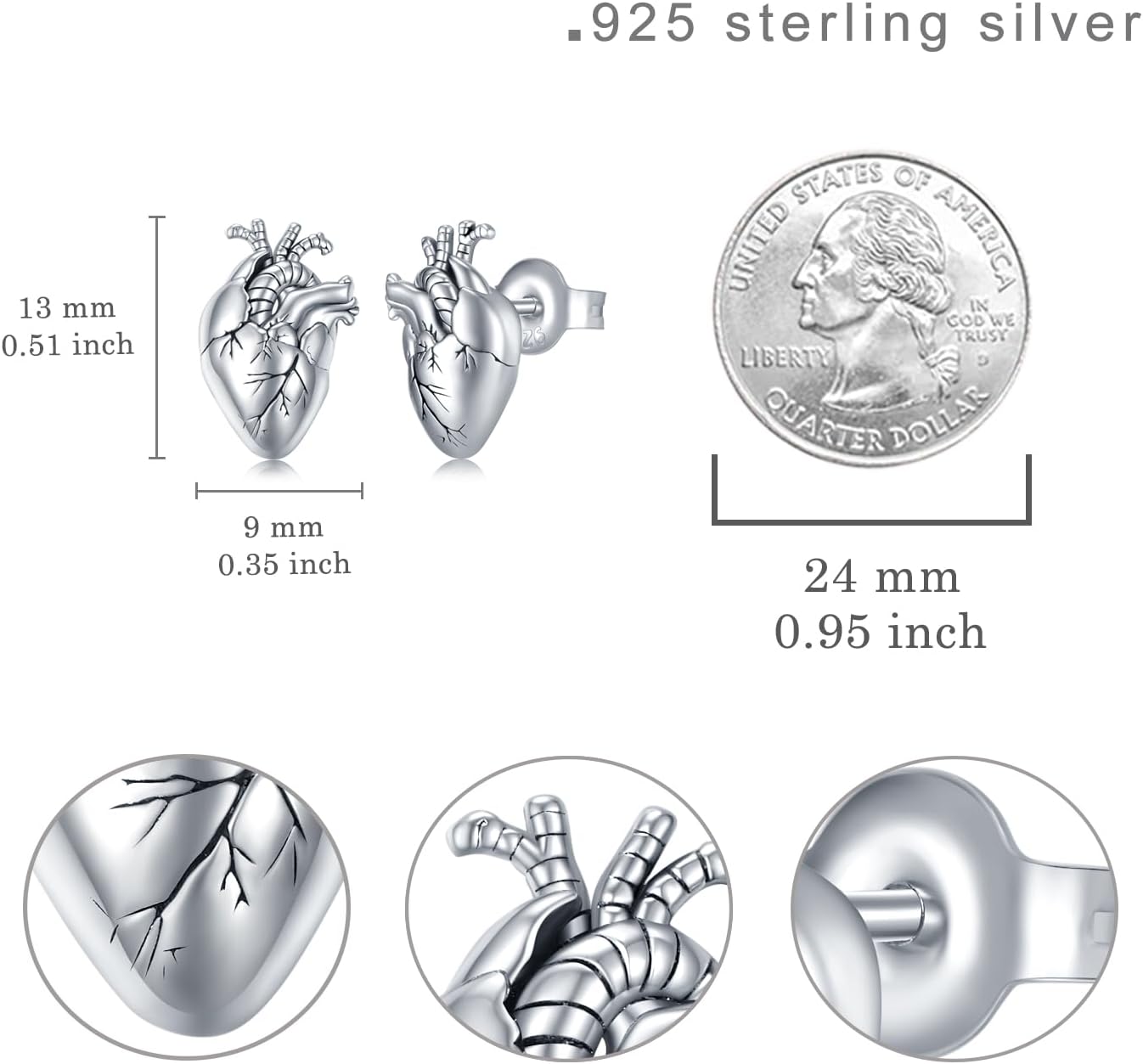 Gothic Earrings 925 Sterling Silver Goth Punk Anatomical Heart/Bat/Skull/Mask Rose Stud Earrings Jewelry Gifts for Women Girls