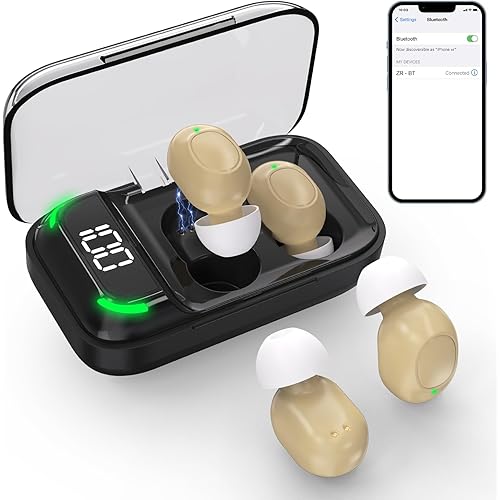Bluetooth Hearing Aids, SOUNIR Rechargeable Hearing Aid for Seniors with Noise Cancelling, 16-Channels OTC into Ear Hearing Amplifier with Portable Display Charging Case, Beige