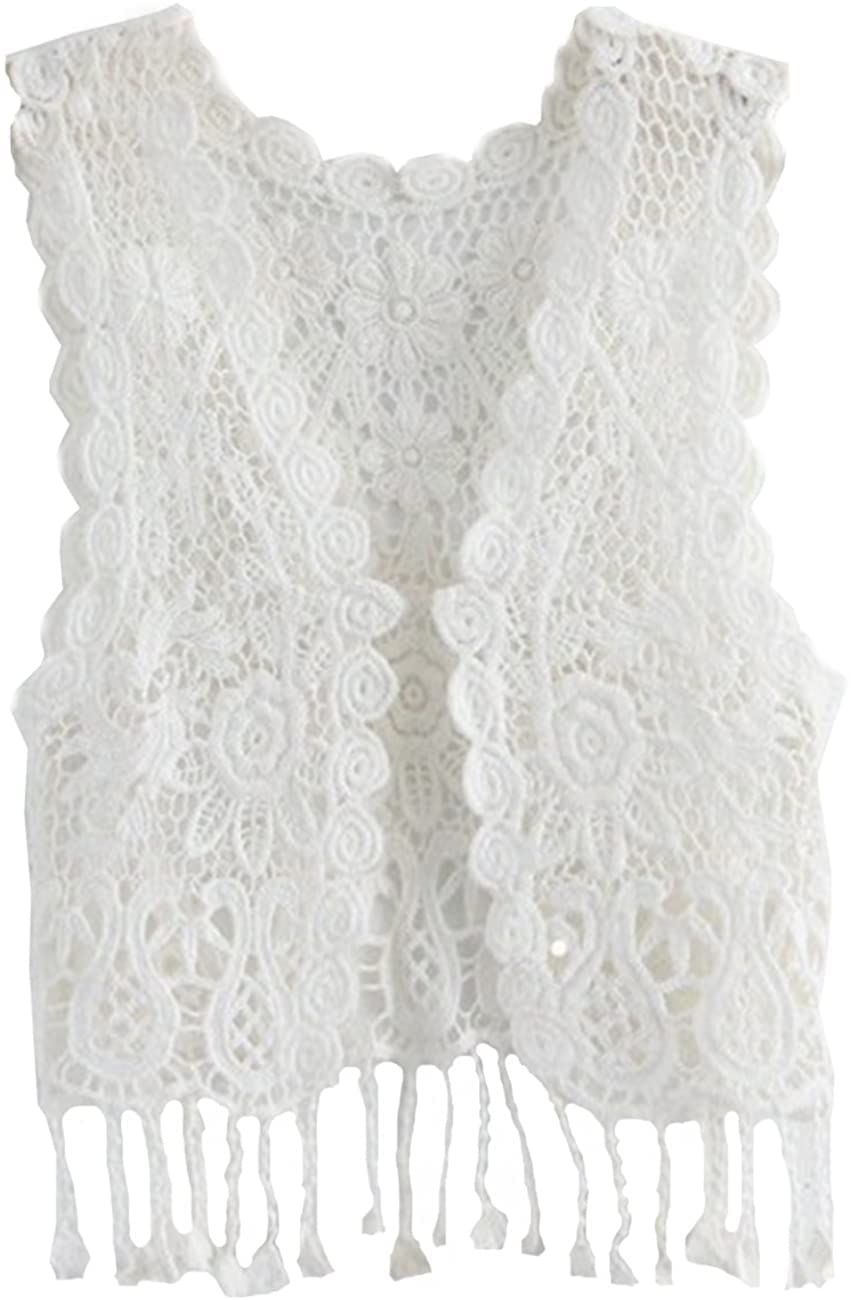 SMILING PINKER Little Girl's Crochet Vest with Fringe