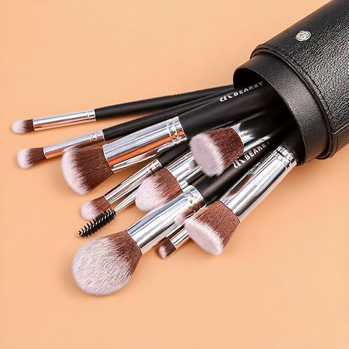 Miniatura 8 de BEAKEY Juegos de brochas de maquillaje, juegos de brochas con esponjas de maquillaje (10+2pcs, con estuche negro)