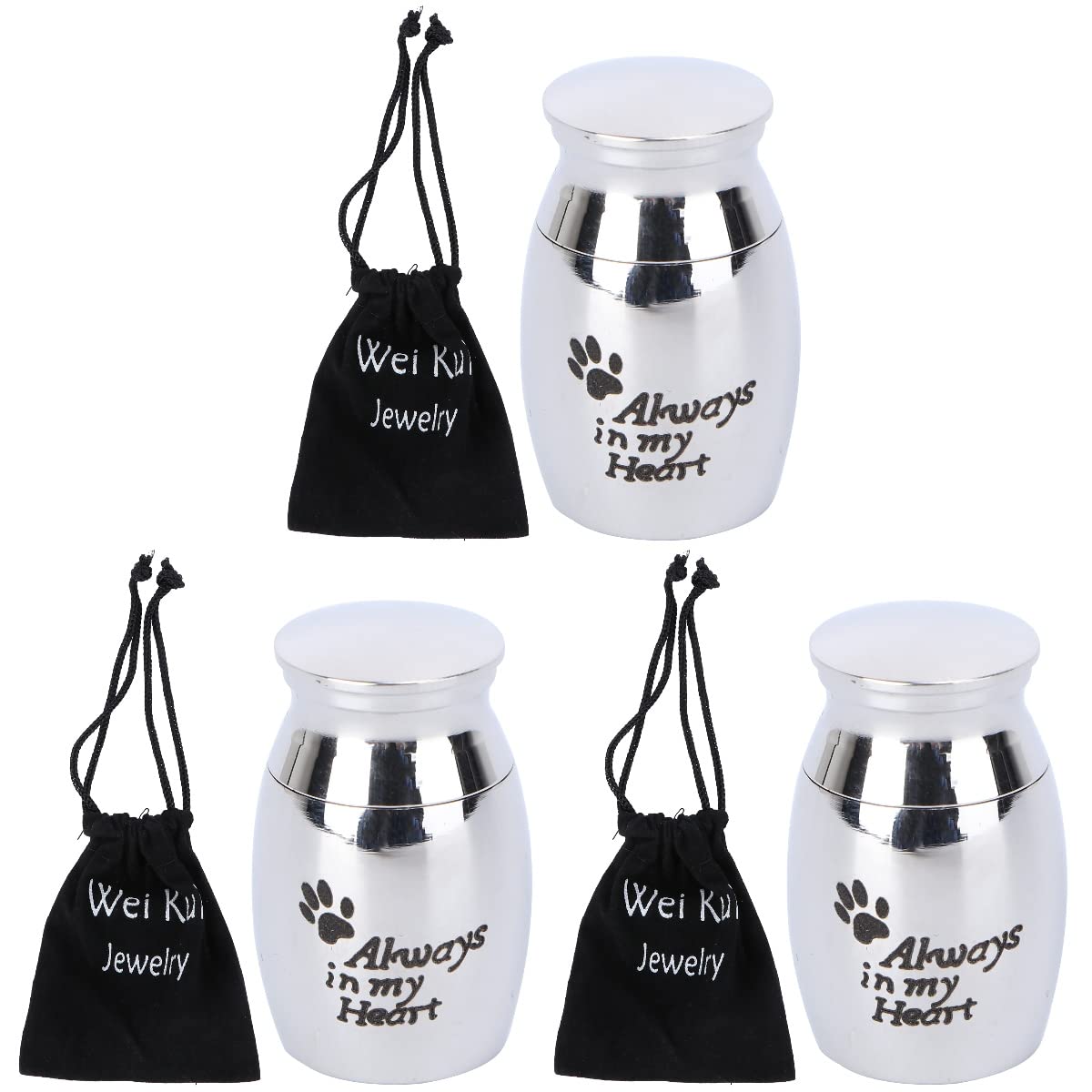 Generic 3 Sets Small Keepsake Urns Pet Ashes Box Stainless Steel Memorial Ashes Holder Funerary Caskets for Dog and Cat Ashes