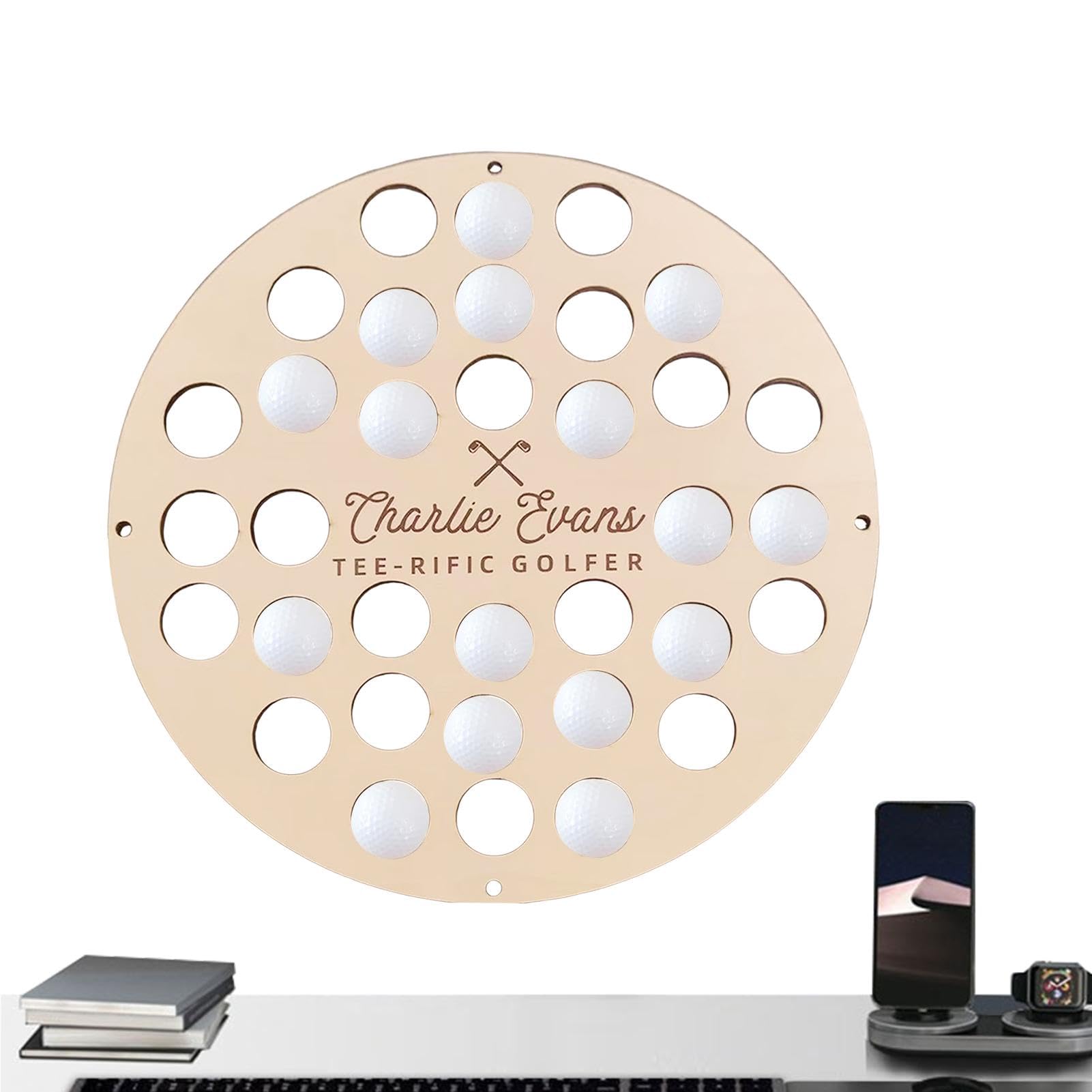 Support mural pour balles de golf, présentoir de balles de golf, support de balle de golf pour le mur, mallette de collection décorative en bois, organisateur de rangement rond pour balles de golf
